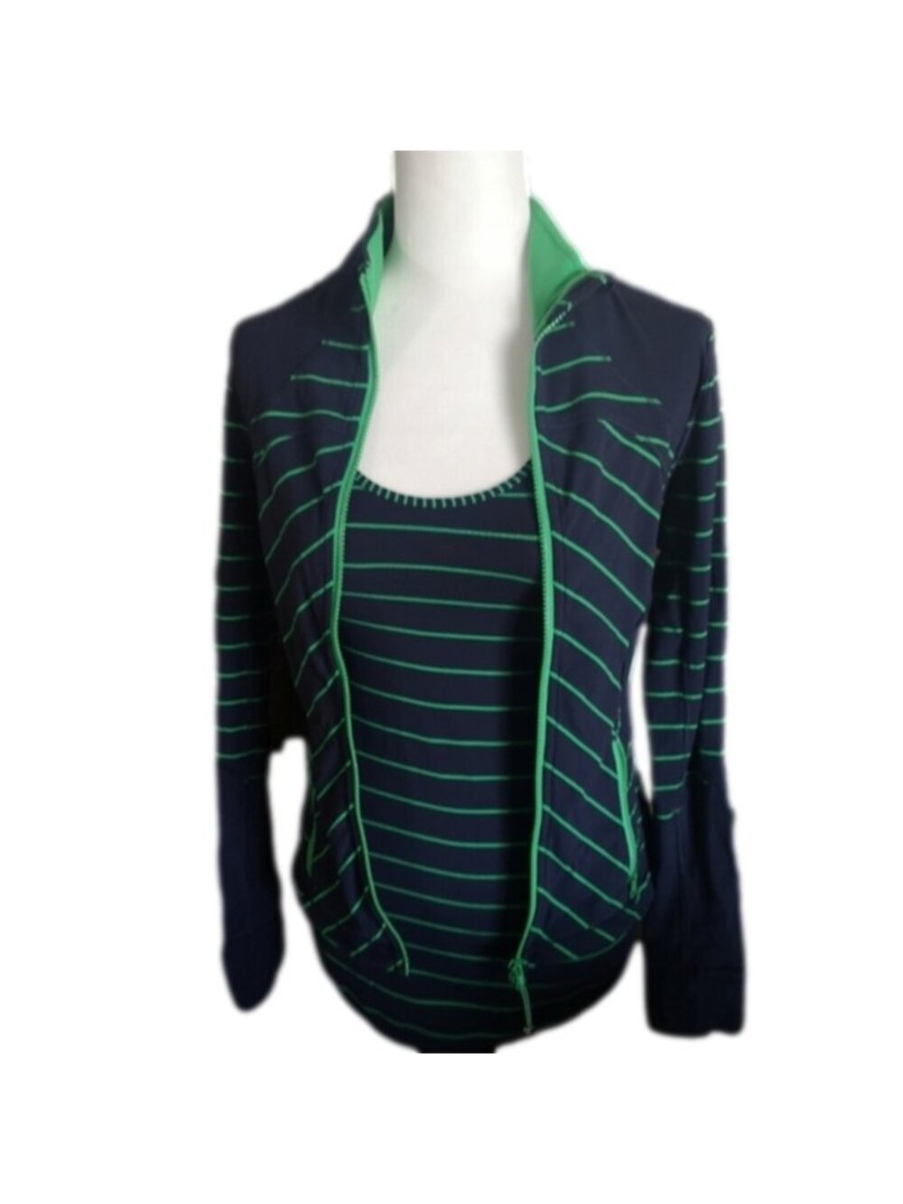 Lululemon Y2K Forme Jacket & Tank matching Set Blue & Green Stripe Sz 4 Like New